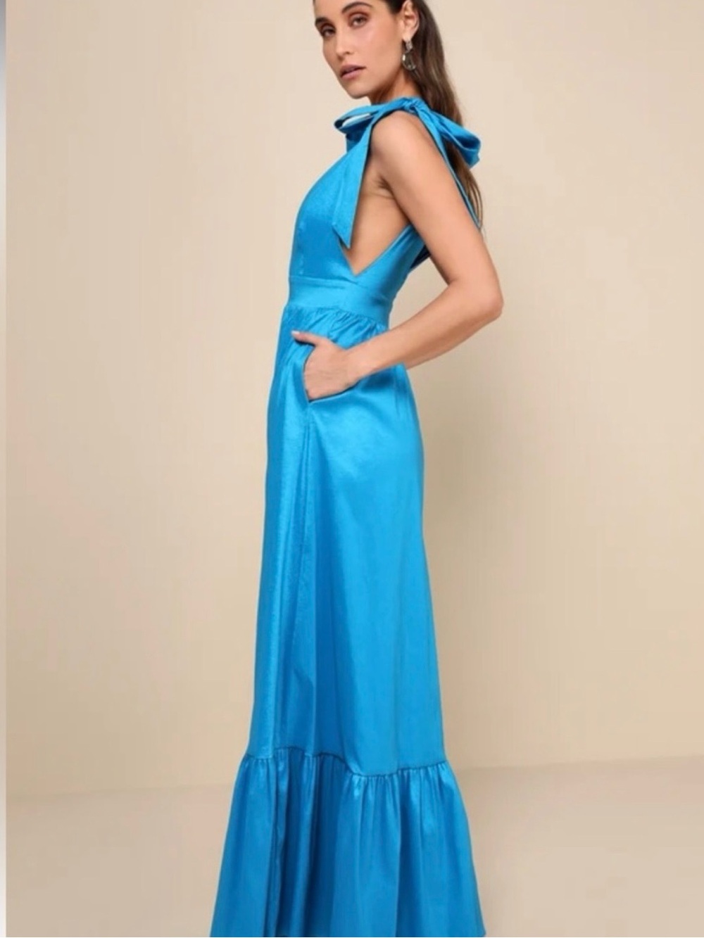Lulu’s Rare Charm Teal Blue Taffeta Tie-Strap Dress